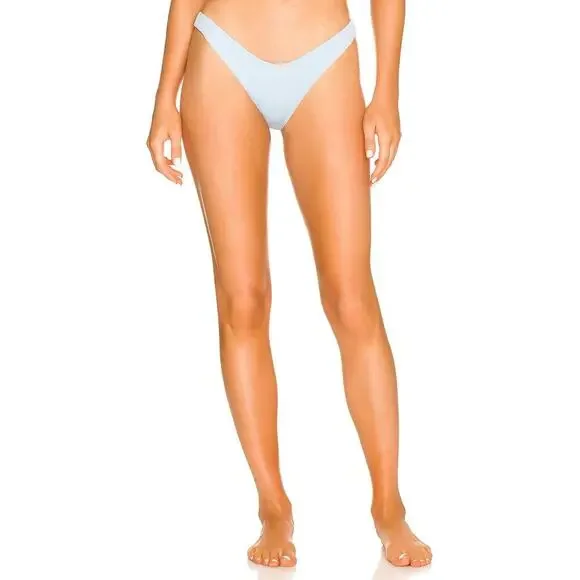 L*SPACE Shimmer Cabana Bikini Bottom Bitsy Sky Blue Stretch Seamless XS NEW - Picture 2 of 11